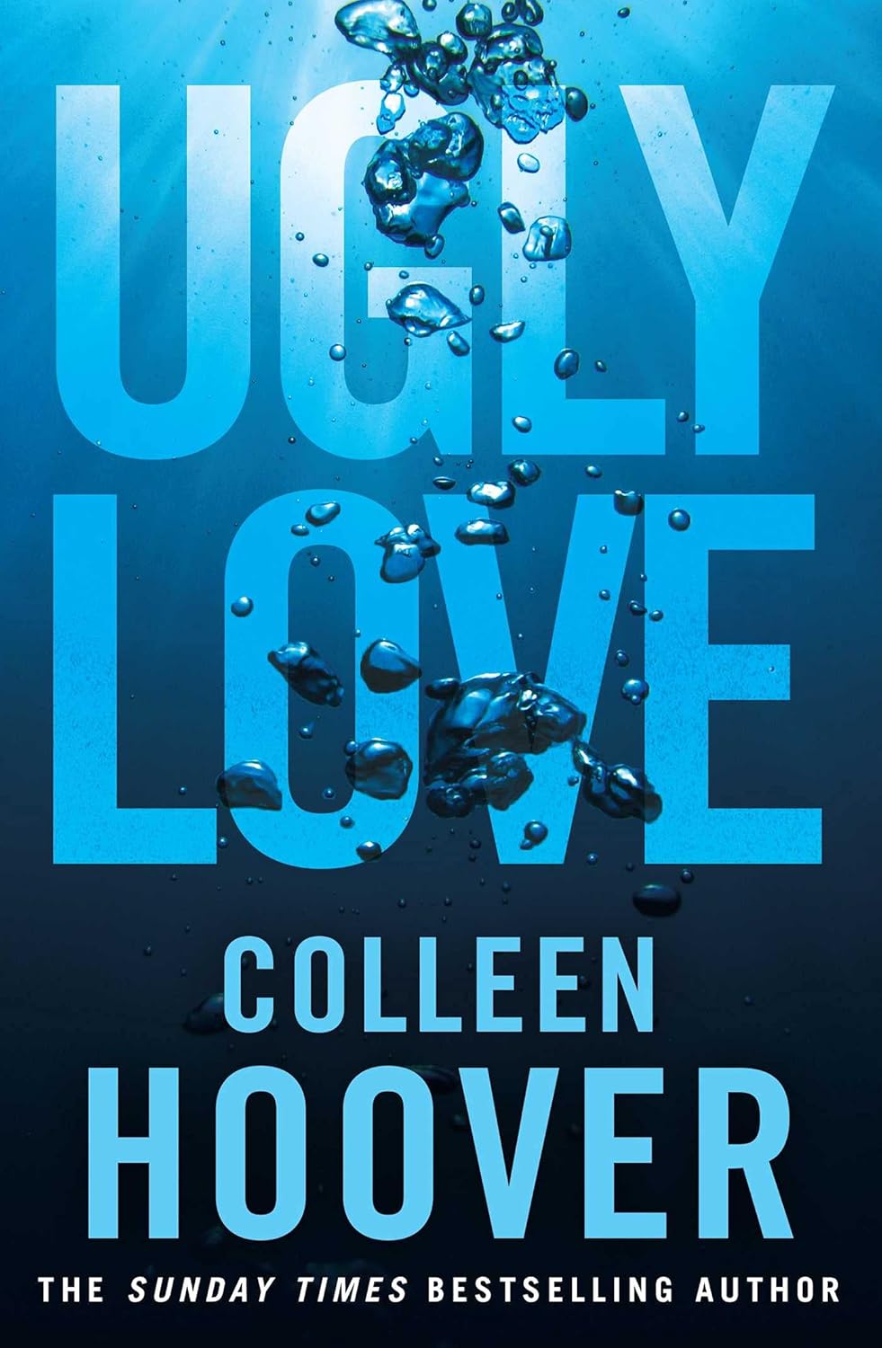 Book cover of Ugly Love by Colleen Hoover featuring fluid blue watery textures, optimized for an in-depth Ugly Love book review.