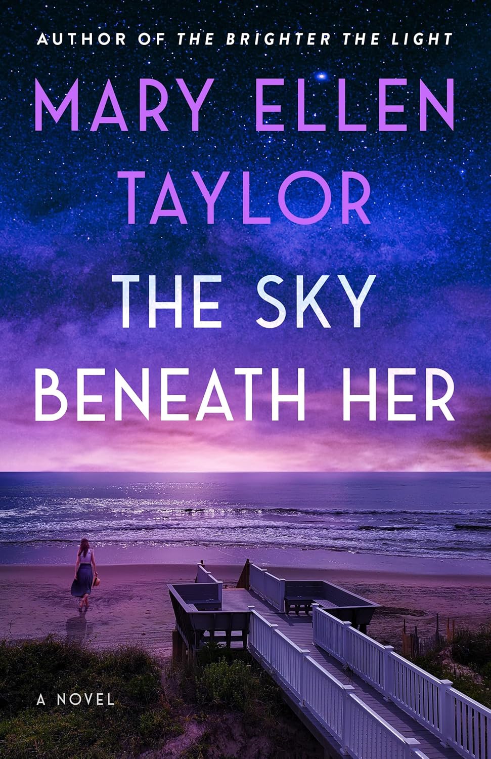 The book cover of The Sky Beneath Her by Mary Ellen Taylor, depicting a scenic and atmospheric southern landscape reflective of a deep family mystery.