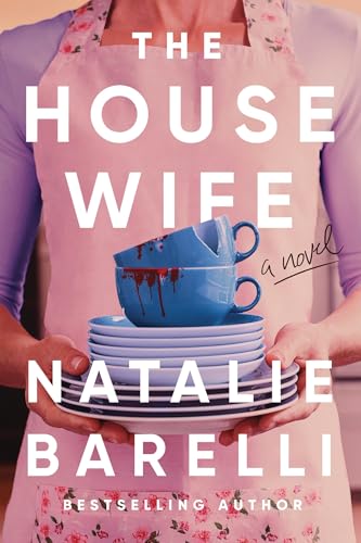 A pristine, modern Beverly Hills kitchen with a spotless counter, hiding a dark shadow of a woman holding a carving knife, illustrating The Housewife Natalie Barelli review.